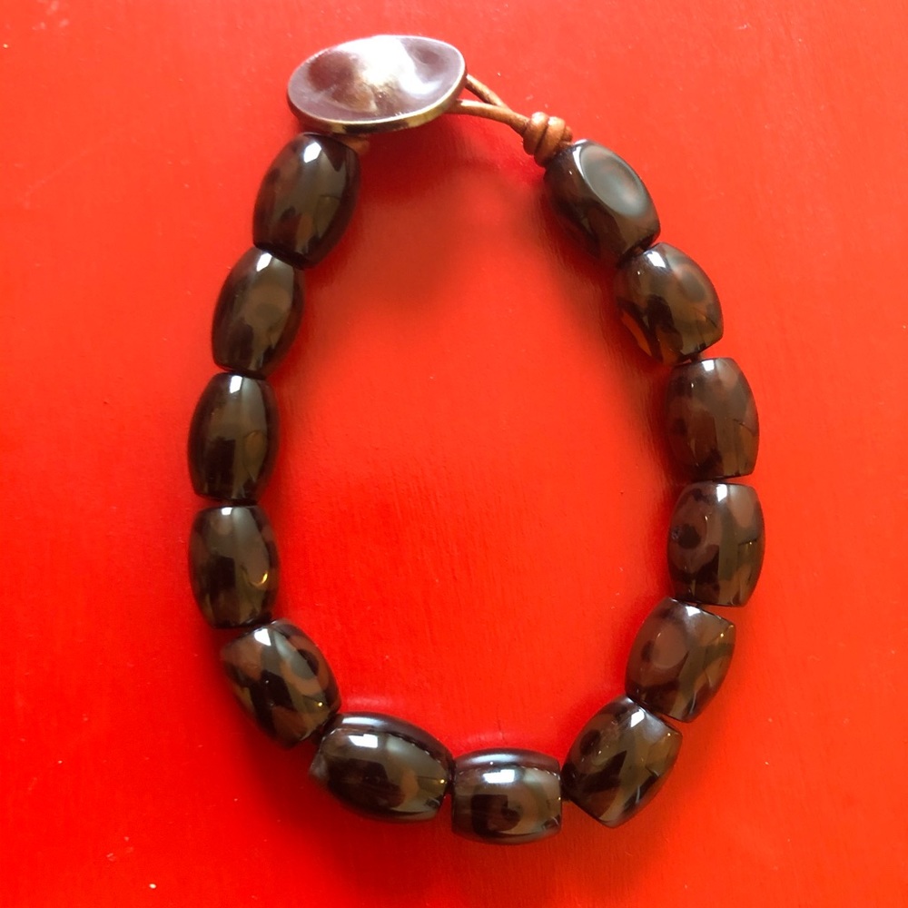 Brown Patterned Beaded Bracelet
